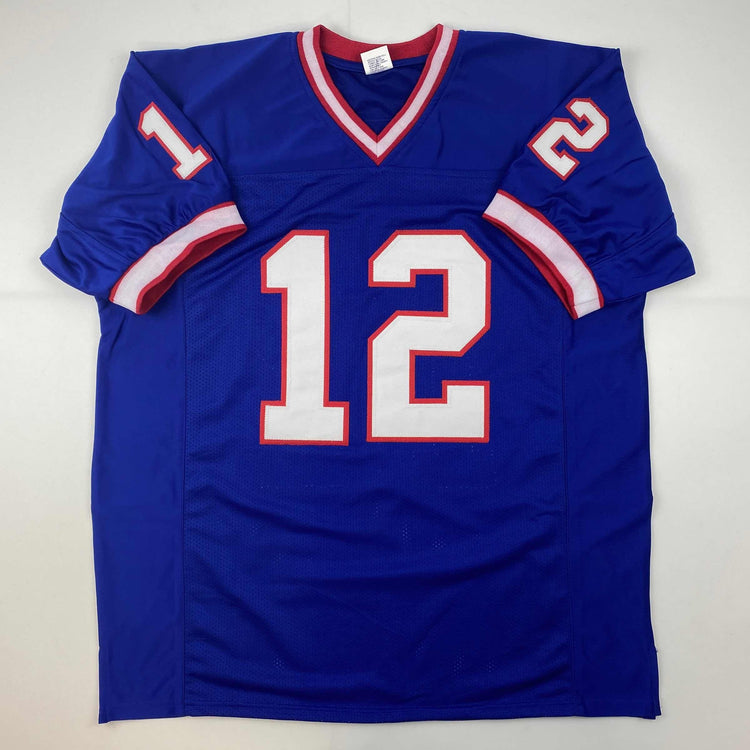 Facsimile Autographed Jim Kelly Buffalo Blue Reprint Laser Auto Football Jersey Size Men's XL