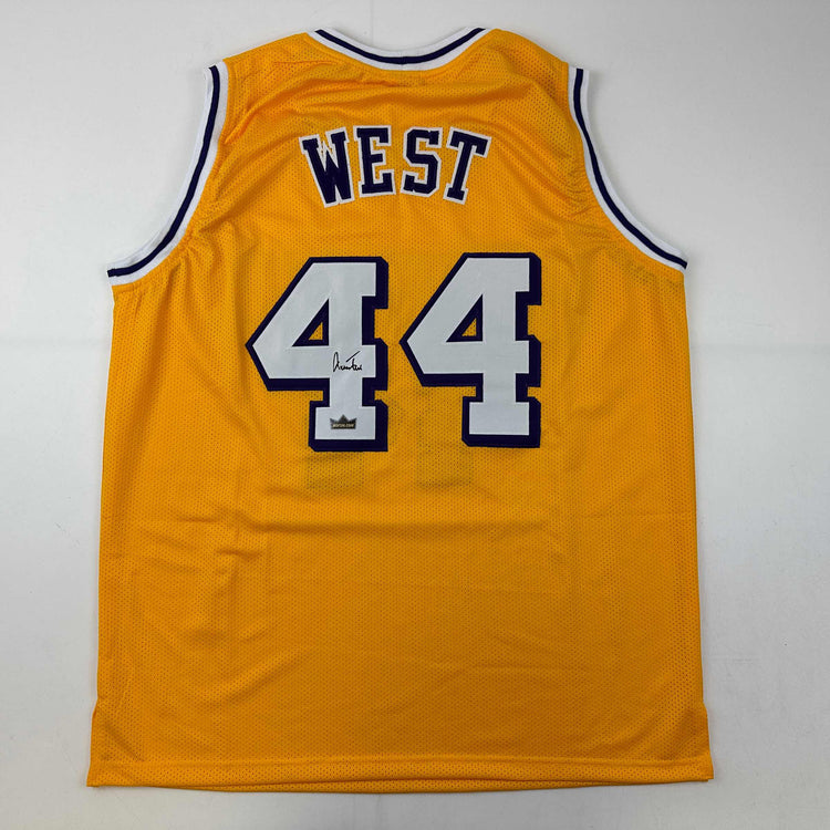 Facsimile Autographed Jerry West Los Angeles LA Yellow Reprint Laser Auto Basketball Jersey Size Men's XL