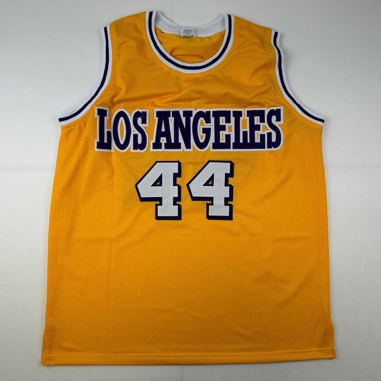 Facsimile Autographed Jerry West Los Angeles LA Yellow Reprint Laser Auto Basketball Jersey Size Men's XL
