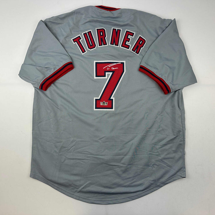 Facsimile Autographed Trea Turner Washington Grey Reprint Laser Auto Baseball Jersey Size Men's XL