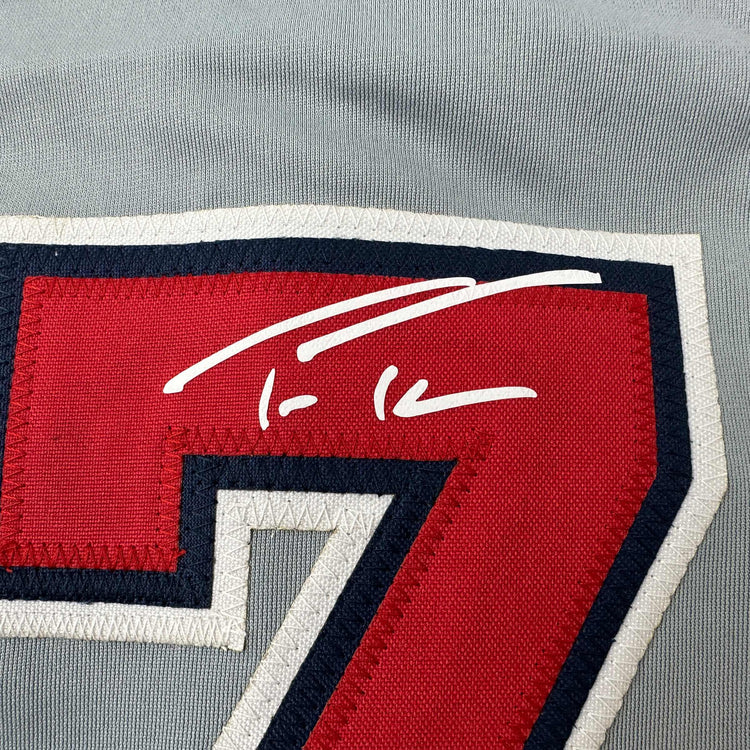 Facsimile Autographed Trea Turner Washington Grey Reprint Laser Auto Baseball Jersey Size Men's XL