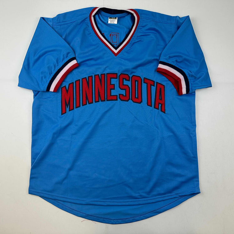 Facsimile Autographed Rod Carew Minnesota Blue Reprint Laser Auto Baseball Jersey Size Men's XL