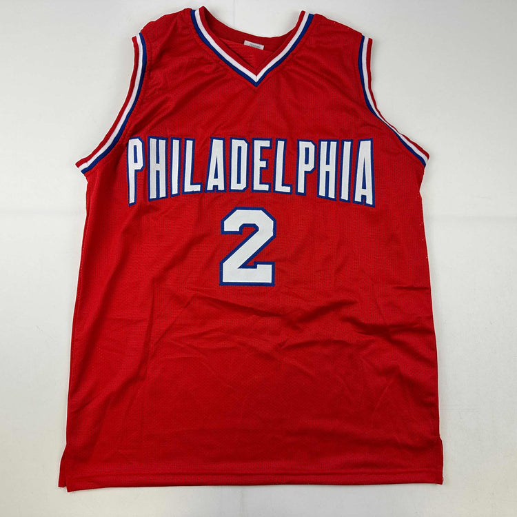 Facsimile Autographed Moses Malone Philadelphia Red Reprint Laser Auto Basketball Jersey Size Men's XL
