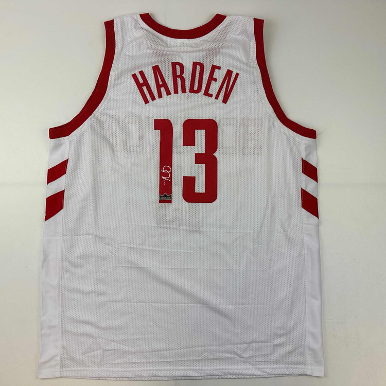 Facsimile Autographed James Harden Houston White Reprint Laser Auto Basketball Jersey Size Men's XL