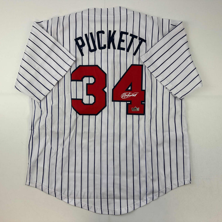Facsimile Autographed Kirby Puckett Minnesota Pinstripe Reprint Laser Auto Baseball Jersey Size Men's XL
