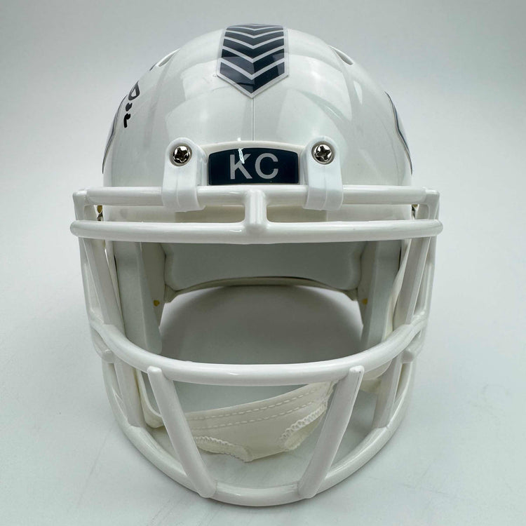 Autographed/Signed Trent McDuffie Kansas City Chiefs White Salute to Service Mini Football Helmet Beckett BAS COA