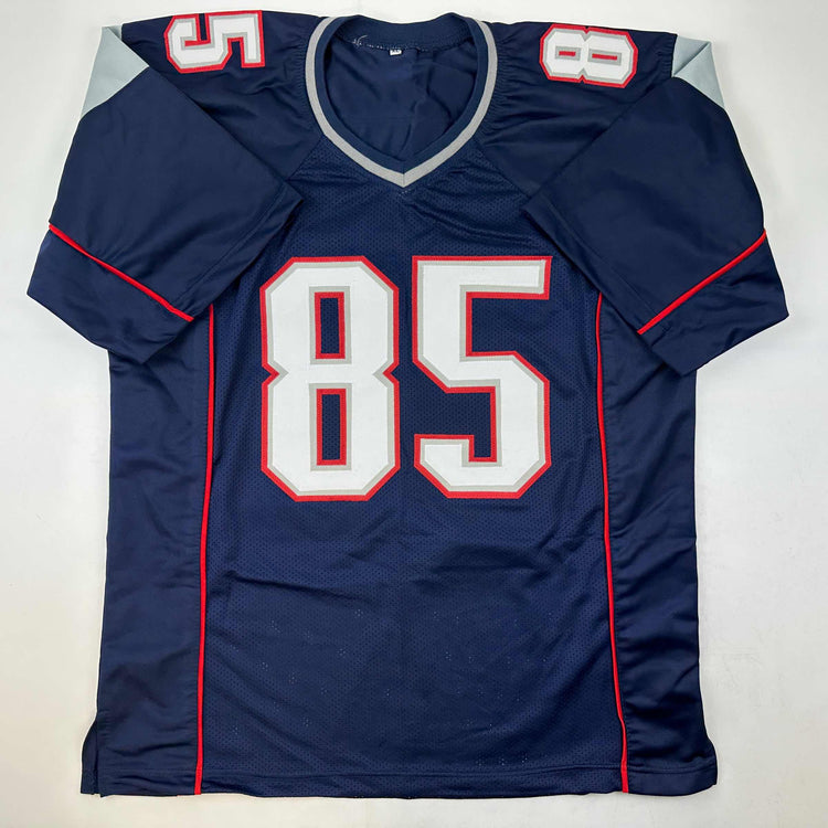 Autographed/Signed Chad Ochocinco (Johnson) New England Blue Football Jersey JSA COA