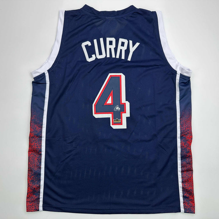Facsimile Autographed Stephen Steph Curry 2024 United States Team USA Blue Reprint Laser Auto Basketball Jersey Size Men's XL