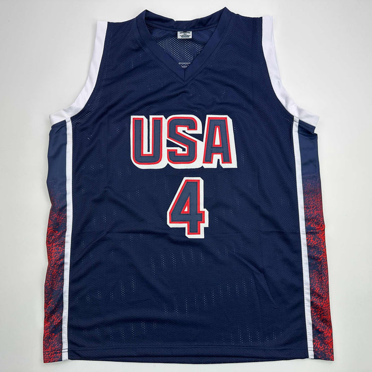 Facsimile Autographed Stephen Steph Curry 2024 United States Team USA Blue Reprint Laser Auto Basketball Jersey Size Men's XL