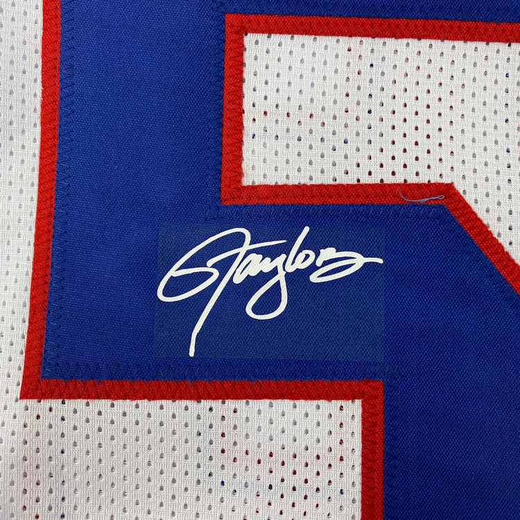 Facsimile Autographed Lawrence Taylor New York White Reprint Laser Auto Football Jersey Size Men's XL