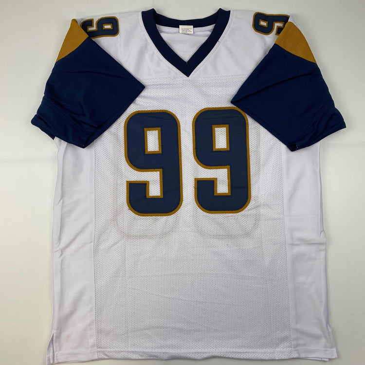Facsimile Autographed Aaron Donald Los Angeles LA White Reprint Laser Auto Football Jersey Size Men's XL