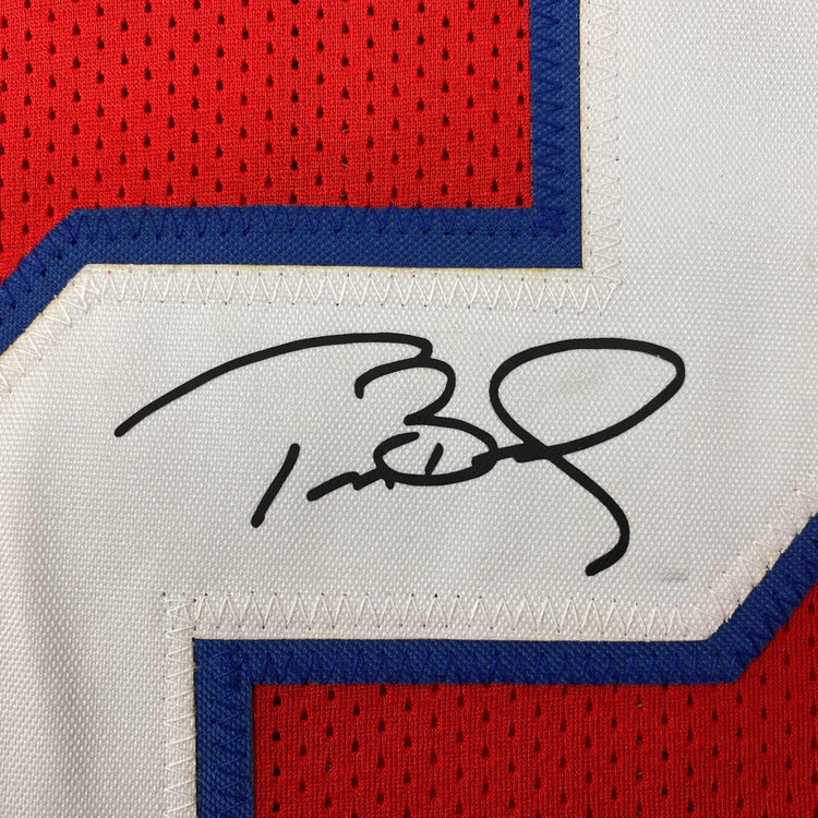 Facsimile Autographed Tom Brady New England Red Reprint Laser Auto Football Jersey Size Men's XL