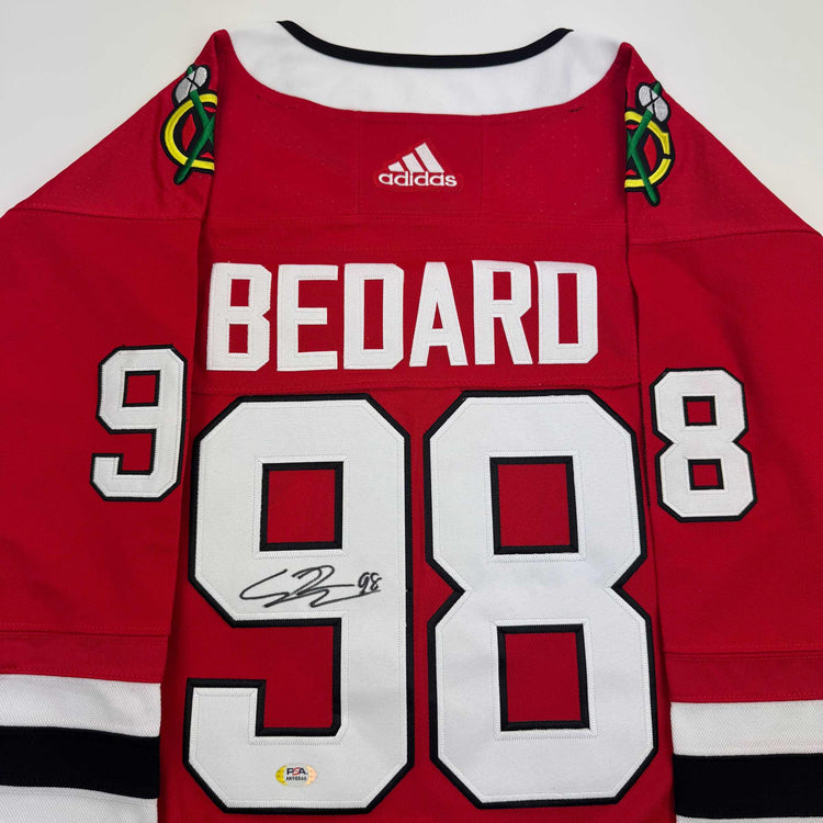 Autographed/Signed Connor Bedard Chicago Blackhawks Red Hockey Jersey PSA COA