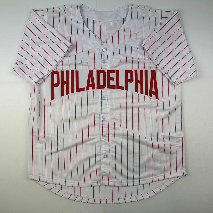 Facsimile Autographed Roy Halladay Philadelphia Pinstripe Reprint Laser Auto Baseball Jersey Size Men's XL