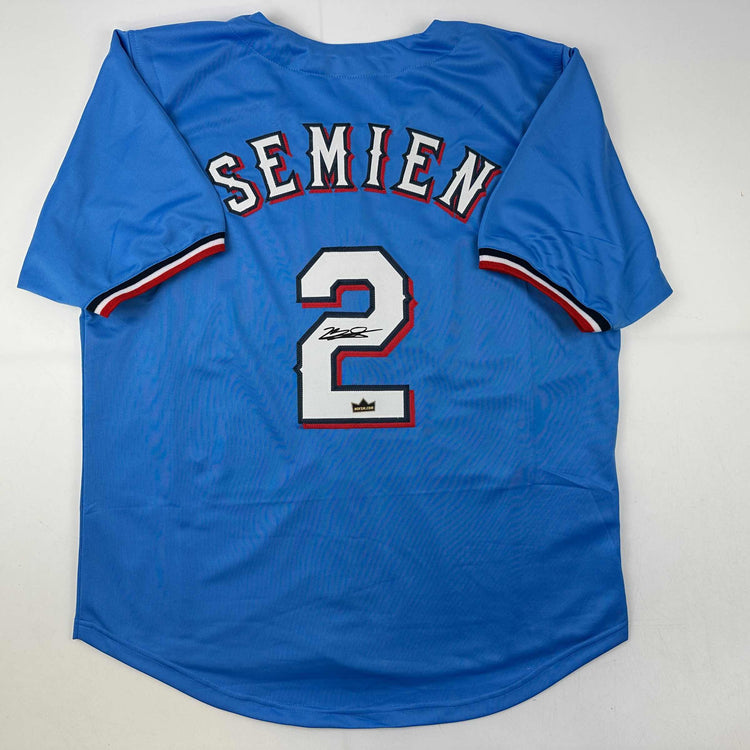 Facsimile Autographed Marcus Semien Texas Light Blue City Connect Reprint Laser Auto Baseball Jersey Size Men's XL
