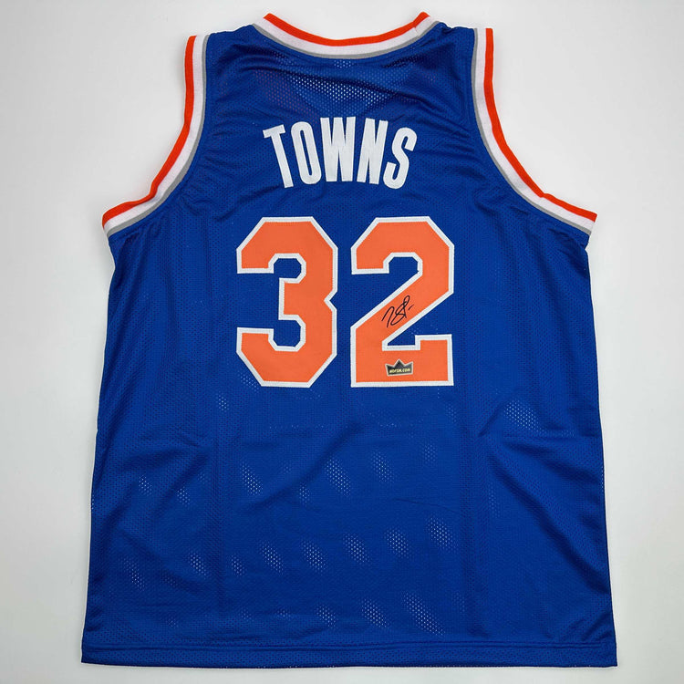 Facsimile Autographed Karl-Anthony Towns New York Blue Reprint Laser Auto Basketball Jersey Size Men's XL