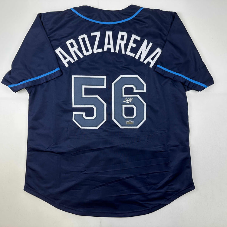 Facsimile Autographed Randy Arozarena Tampa Bay Navy Blue Reprint Laser Auto Baseball Jersey Size Men's XL