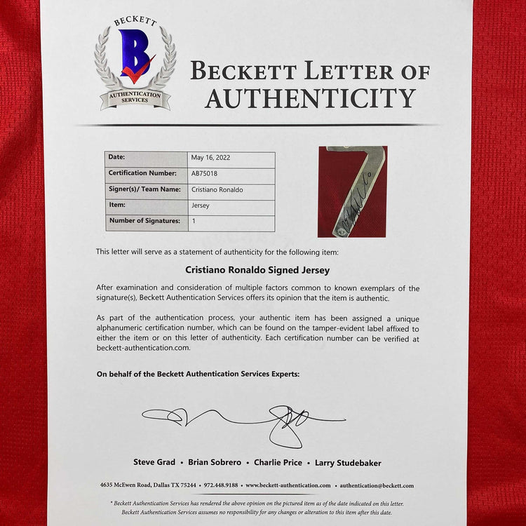 Autographed/Signed Cristiano Ronaldo Manchester United Red 2008 Champions League Final Soccer Jersey Beckett BAS COA/LOA