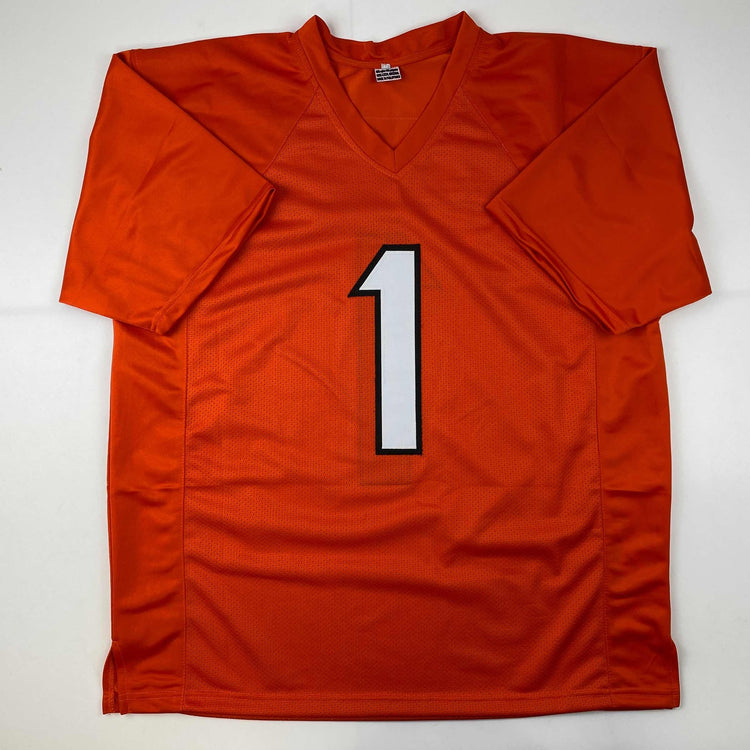 Facsimile Autographed Ja'Marr Chase Cincinnati Orange Reprint Laser Auto Football Jersey Size Men's XL