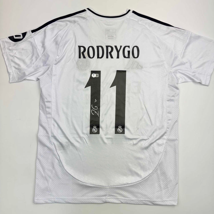 Autographed/Signed Rodrygo Silva de Goes Real Madrid White Soccer Jersey Beckett BAS COA