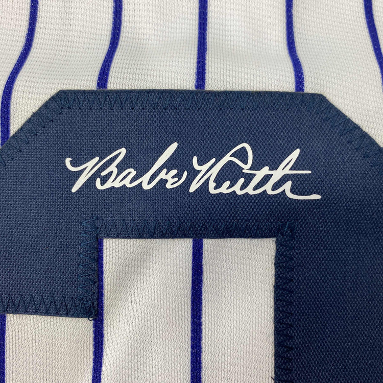 Facsimile Autographed Babe Ruth New York Pinstripe Reprint Laser Auto Baseball Jersey Size Men's XL