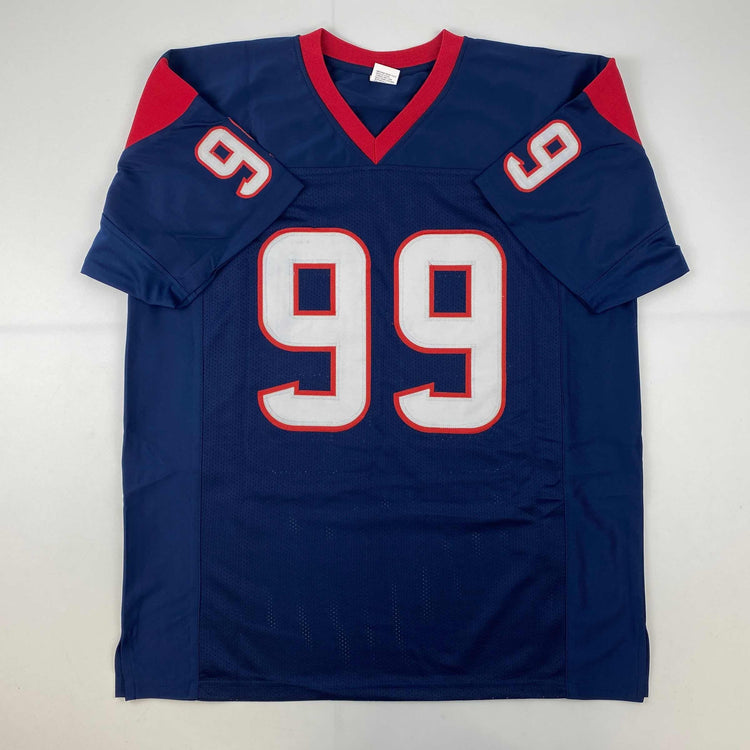 Facsimile Autographed JJ J.J. Watt Houston Blue Reprint Laser Auto Football Jersey Size Men's XL