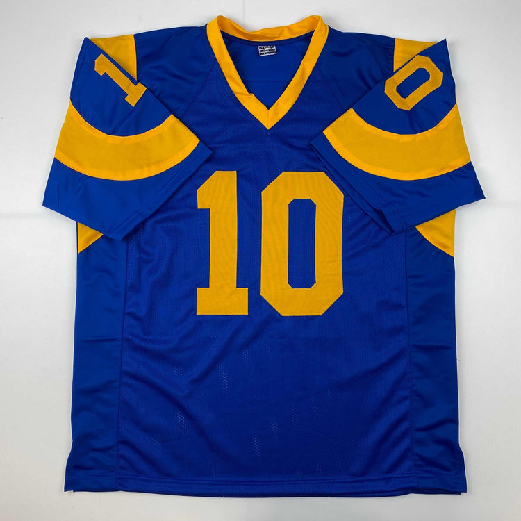 Facsimile Autographed Cooper Kupp Los Angeles LA Royal Blue Retro Reprint Laser Auto Football Jersey Size Men's XL