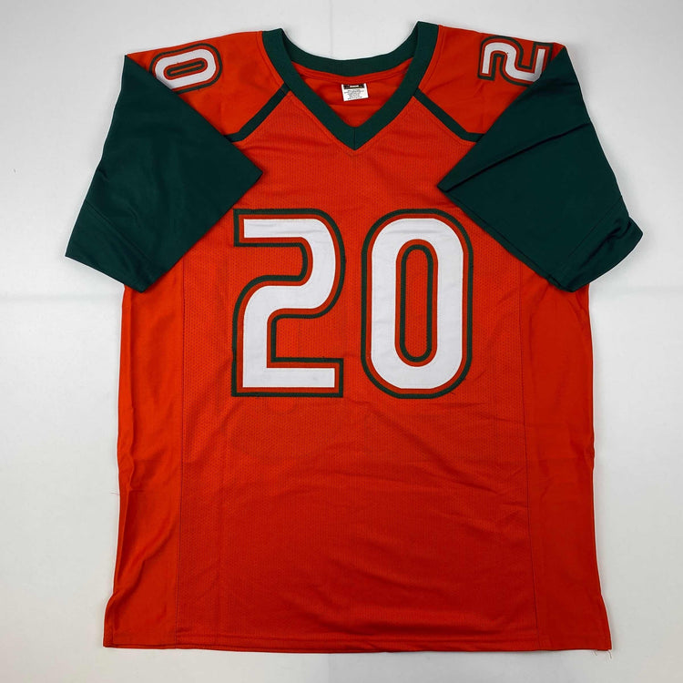 Facsimile Autographed Ed Reed Miami Orange Reprint Laser Auto College Football Jersey Size Men's XL