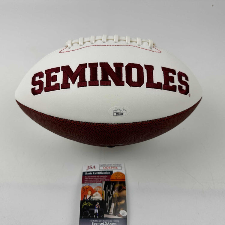 Autographed/Signed Chris Weinke & Charlie Ward Heisman Florida State Seminoles FSU Full Size White Panel Logo Football JSA COA