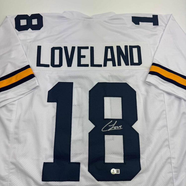 Autographed/Signed Colston Loveland Michigan White College Football Jersey Beckett BAS COA
