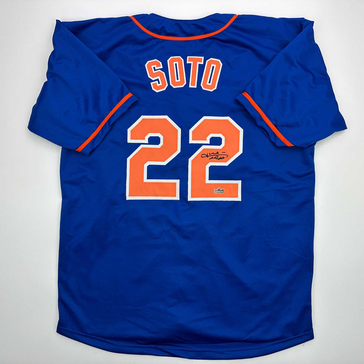 Facsimile Autographed Juan Soto New York Blue Reprint Laser Auto Baseball Jersey Size Men's XL