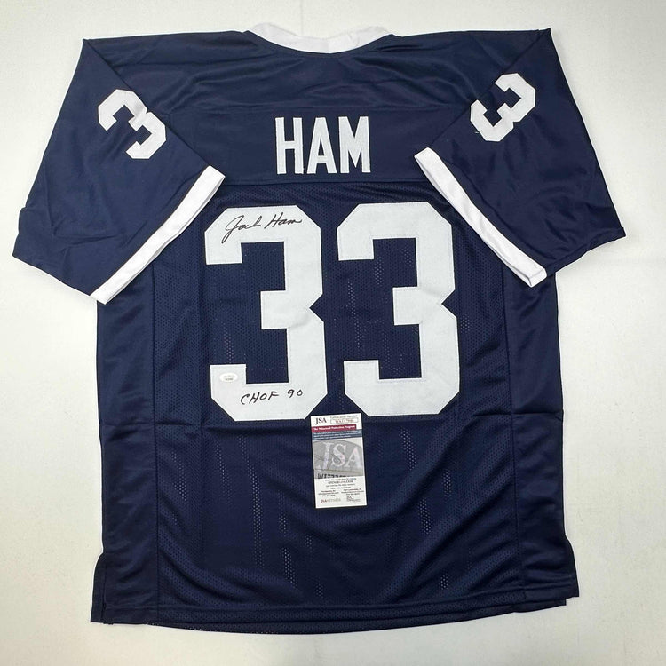 Autographed/Signed Jack Ham CHOF 90 Penn State Blue College Football Jersey JSA COA