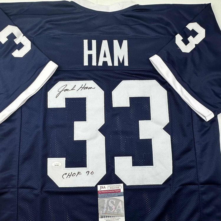 Autographed/Signed Jack Ham CHOF 90 Penn State Blue College Football Jersey JSA COA