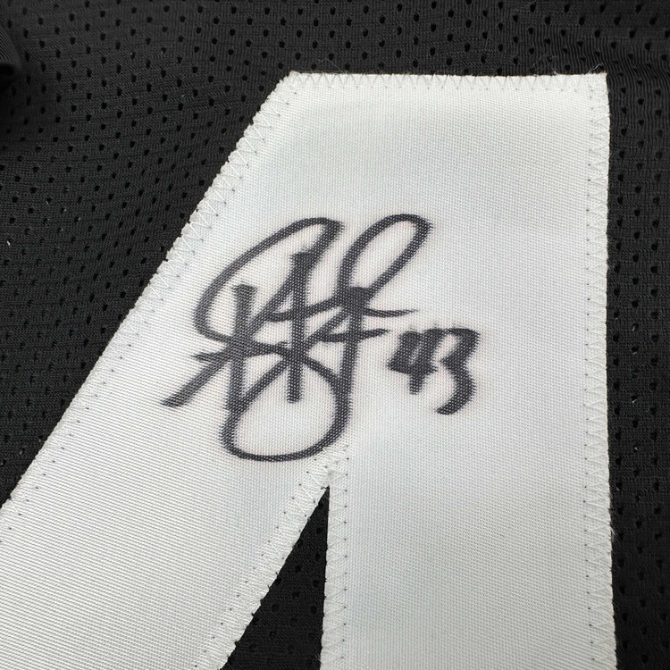 Autographed/Signed Troy Polamalu Pittsburgh Retro Black Football Jersey JSA COA