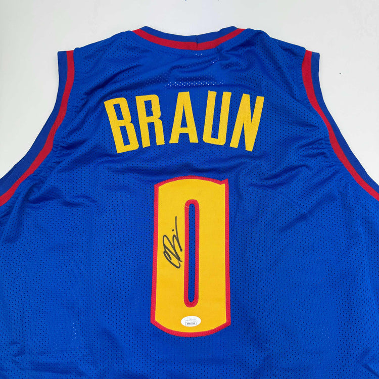 Autographed/Signed Christian Braun Denver Royal Blue Basketball Jersey JSA COA