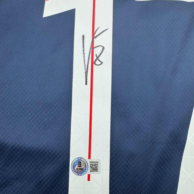 Autographed/Signed Vitinha PSG Paris Saint Germain Blue Soccer Futbol Jersey Beckett BAS COA