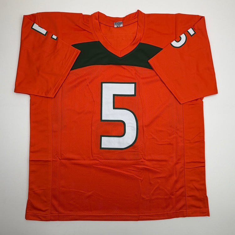 Autographed/Signed Andre Johnson Miami Orange College Football Jersey Beckett BAS COA