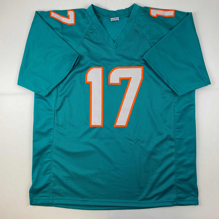 Facsimile Autographed Jaylen Waddle Miami Teal Reprint Laser Auto Football Jersey Size Men's XL