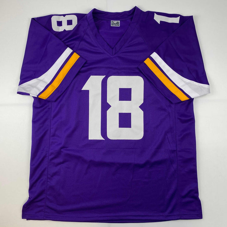 Facsimile Autographed Justin Jefferson Minnesota Purple Reprint Laser Auto Football Jersey Size Men's XL