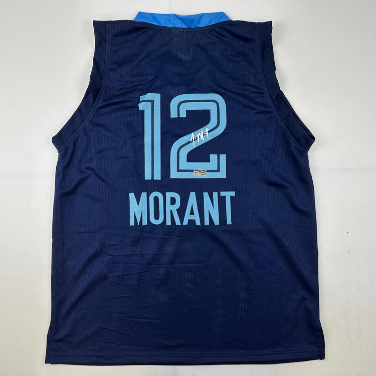 Facsimile Autographed Ja Morant Memphis Dark Blue Reprint Laser Auto Basketball Jersey Size Men's XL