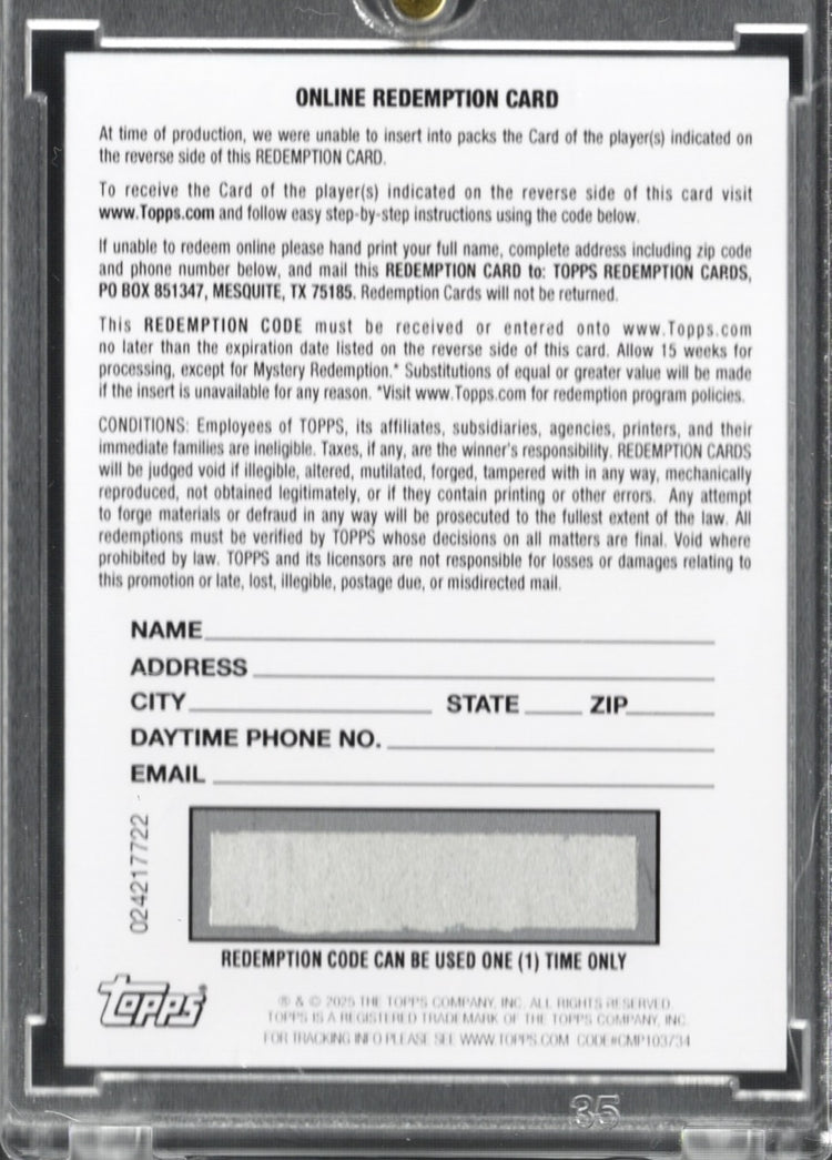 2025 Topps Now Ace Bailey #D5 Red Auto Redemption /5 Utah Jazz Rookie RC Basketball Card