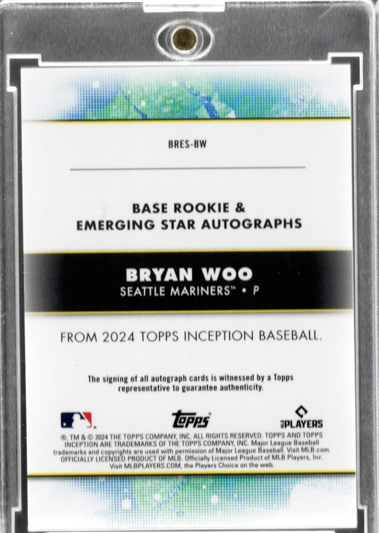 2024 Topps Inception Bryan Woo #BRESBW Autograph /299 Seattle Mariners Rookie RC Baseball Card
