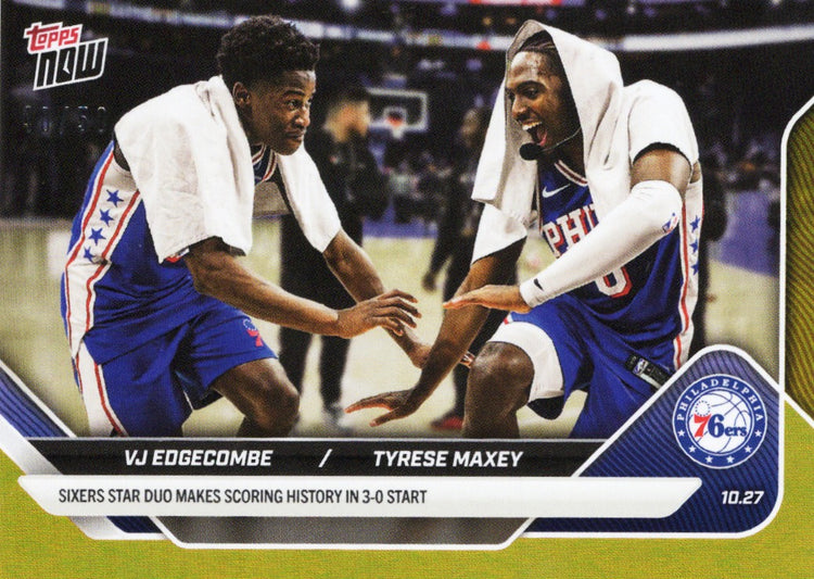 2025 Topps Now VJ Edgecombe/Tyrese Maxey #32 Gold Foil /50 Basketball Card