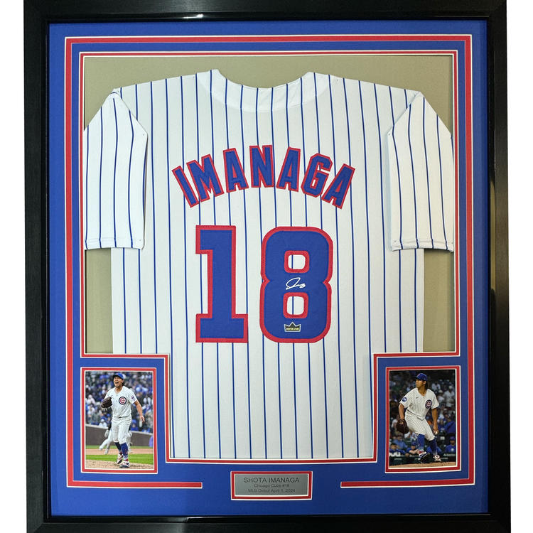 Framed Facsimile Autographed Shota Imanaga 35x39 Chicago Pinstripe Reprint Laser Auto Baseball Jersey