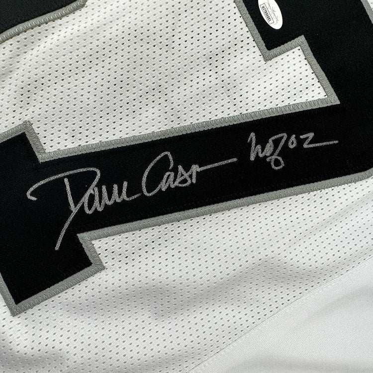 Framed Autographed/Signed Dave Casper 35x39 HOF 02 Oakland Las Vegas White Football Jersey JSA COA