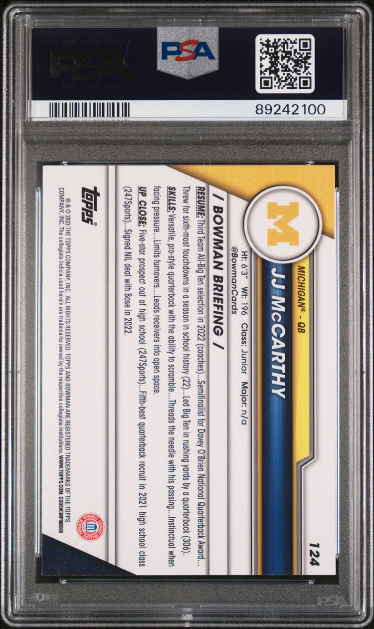 Graded 2023 Topps Bowman U Chrome JJ McCarthy #124 Pink Rookie RC Football Card PSA 10 Gem Mint