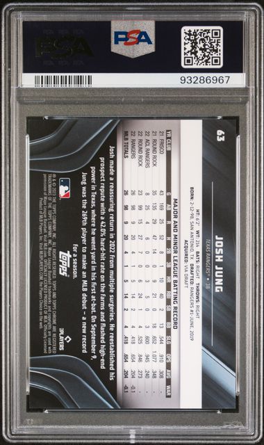 Graded 2023 Topps Chrome Black Josh Jung #63 /150 Purple Mini Diamond Rookie RC Baseball Card PSA 10 Gem Mint