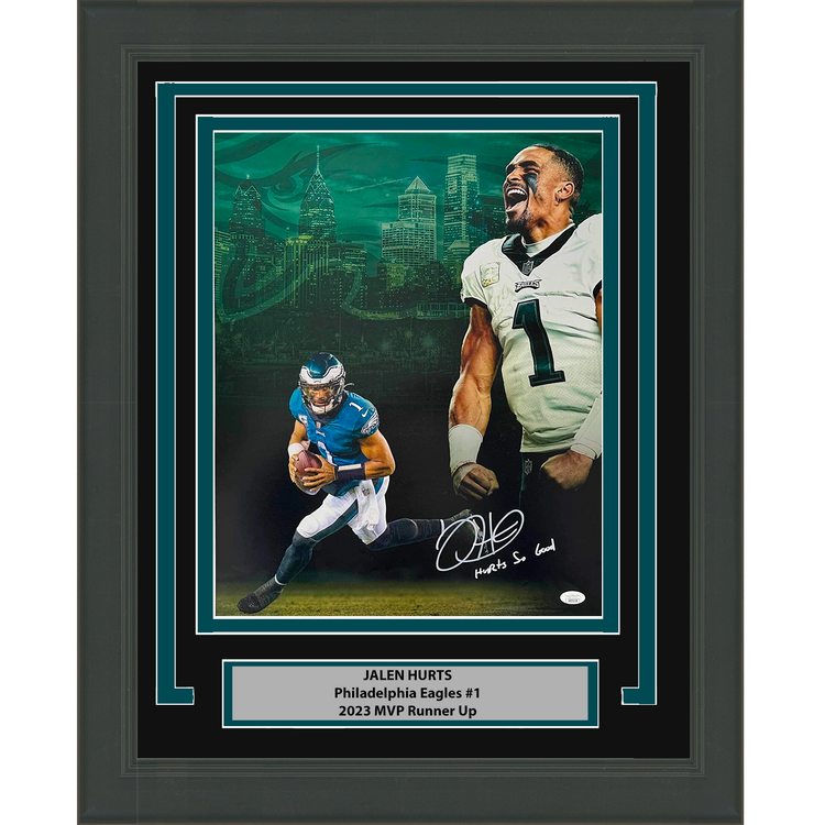 Framed Autographed/Signed Jalen Hurts So Good Inscribed Philadelphia Eagles 16x20 Football Photo JSA COA #3