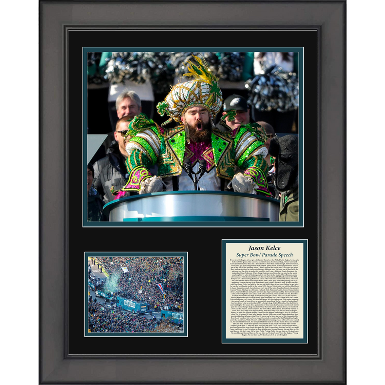 Framed Jason Kelce Parade Speech Transcript Philadelphia Eagles Super Bowl LII Football 11"x14" Three Photo Collage