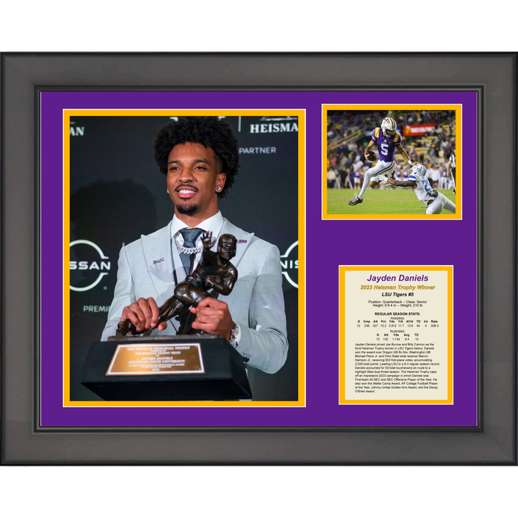 Framed Jayden Daniels LSU Tigers 2023 Heisman Trophy Winner 11"x14" College Football Three Photo Collage